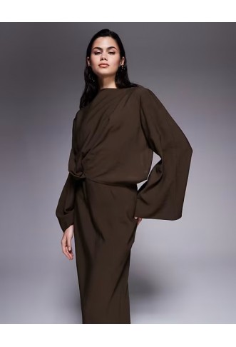 ASOS DESIGN long sleeve tucked waist bias maxi dress
