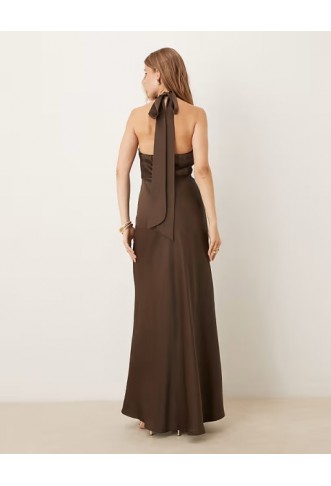 Six Stories twist front satin maxi dress