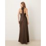 Six Stories twist front satin maxi dress