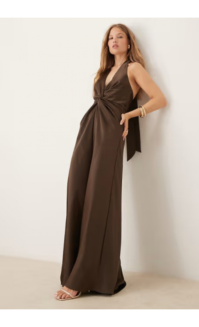 Six Stories twist front satin maxi dress