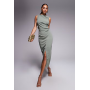 ASOS DESIGN slash neck ruched midi dress in khaki