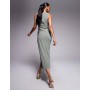 ASOS DESIGN slash neck ruched midi dress in khaki