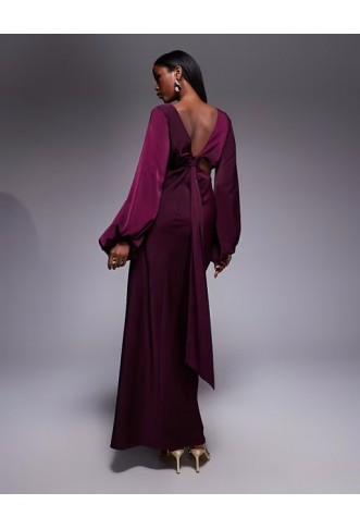 ASOS DESIGN long sleeved cut out maxi dress with knot back detail