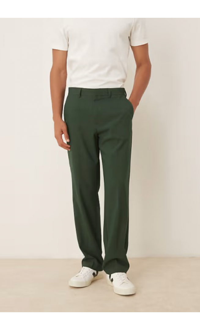 ASOS DESIGN straight leg suit trousers in dark green