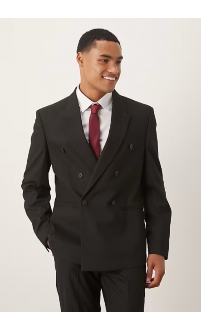 ASOS DESIGN double breasted slim suit jacket in black