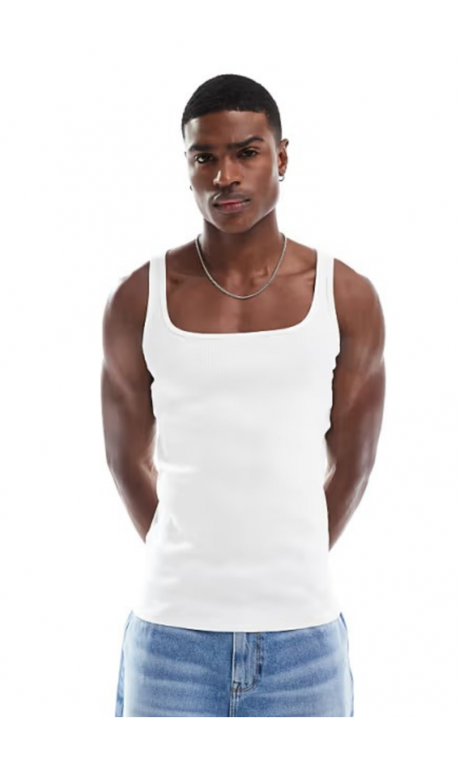 ASOS DESIGN Essentials muscle fit vest with square neck in white