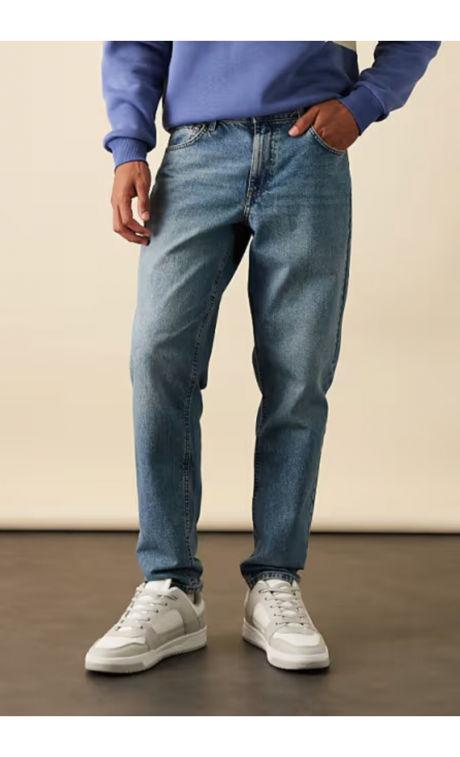 ASOS DESIGN tapered jeans in mid wash blue