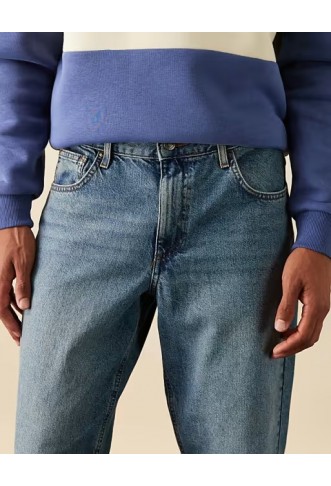 ASOS DESIGN tapered jeans in mid wash blue