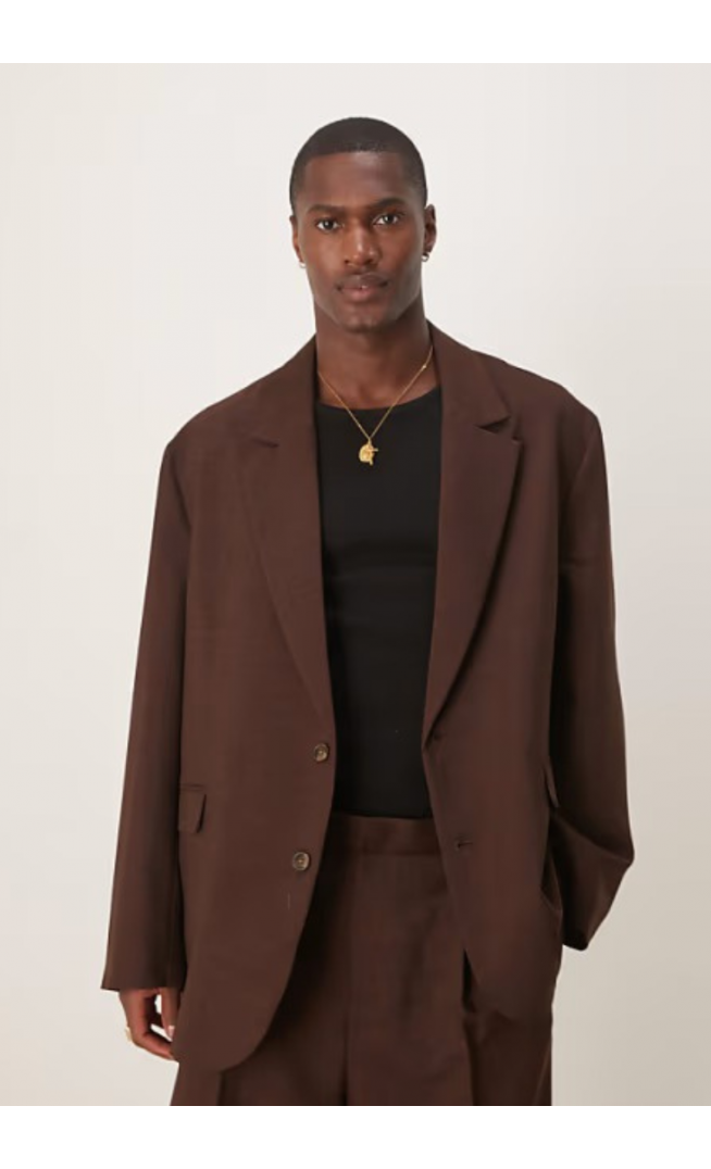 ASOS DESIGN slouchy oversized suit jacket in brown