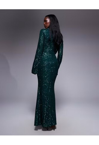ASOS DESIGN all over sequin long sleeve wrap front detail maxi dress