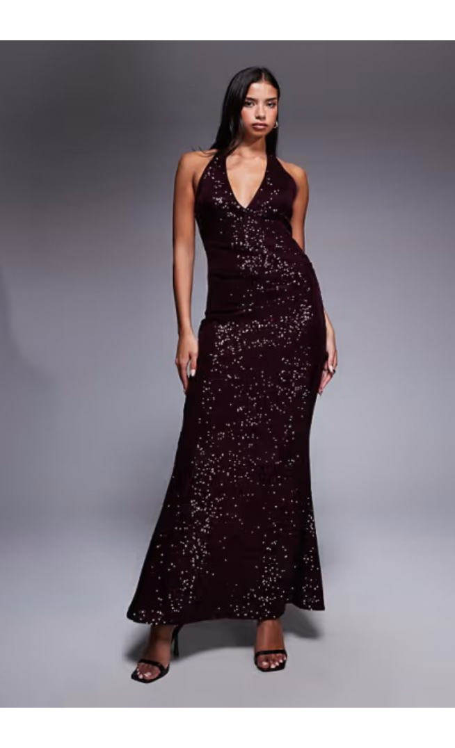 ASOS DESIGN all over sequin plunge maxi dress