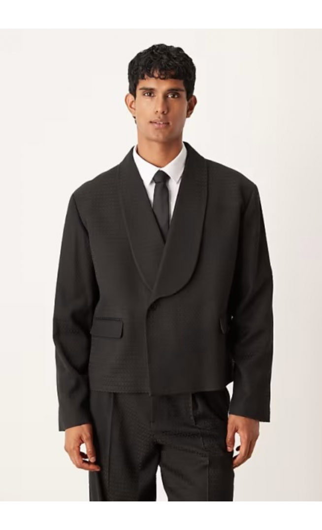ASOS DESIGN boxy suit jacket in black jacquard