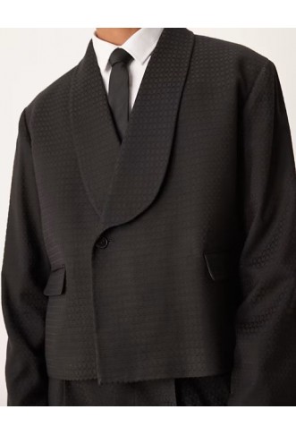ASOS DESIGN boxy suit jacket in black jacquard