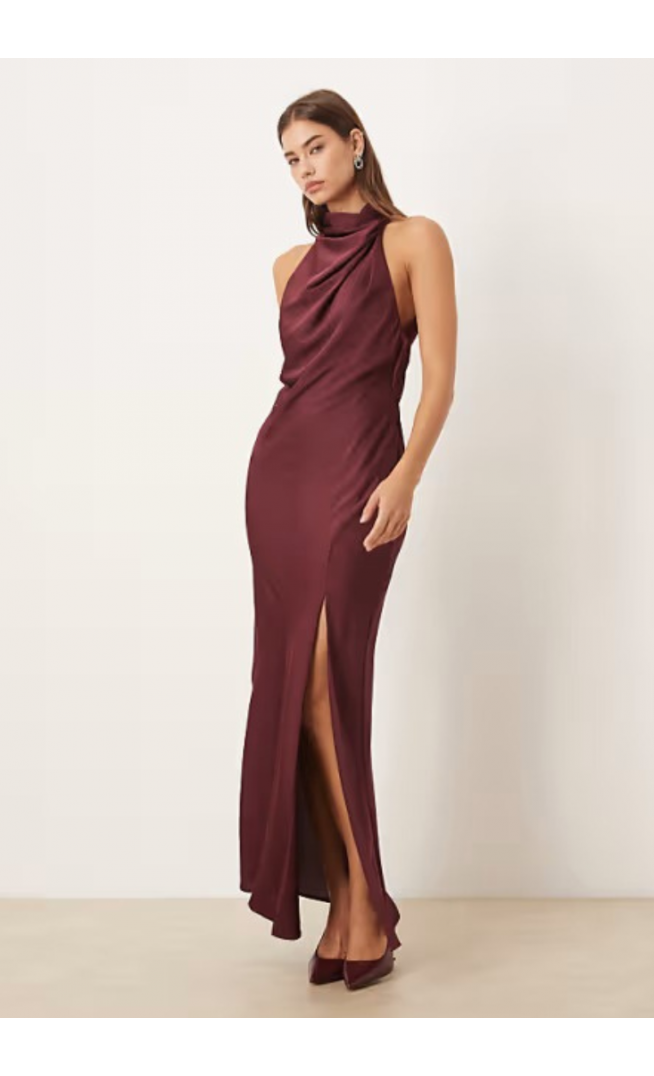 ASOS DESIGN satin halterneck maxi dress