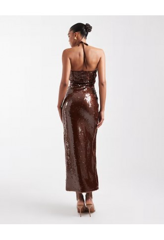 The Frolic exclusive sequin cross front halterneck maxi dress