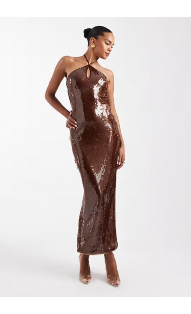 The Frolic exclusive sequin cross front halterneck maxi dress