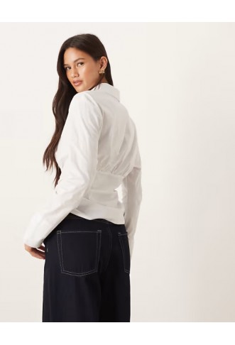 ASOS DESIGN fitted ruched shirt in white