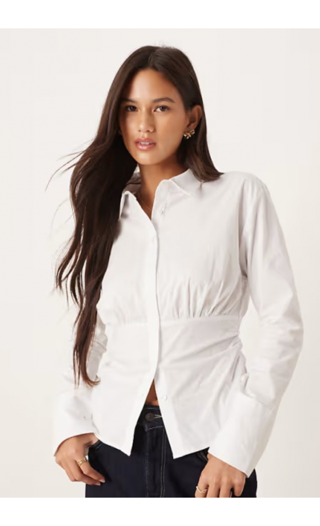 ASOS DESIGN fitted ruched shirt in white