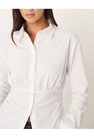 ASOS DESIGN fitted ruched shirt in white