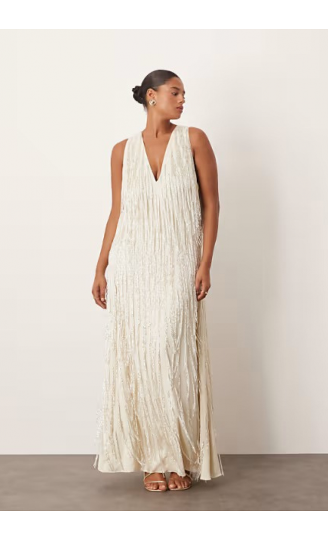 ARRANGE Curve beaded fringe maxi dress with splits