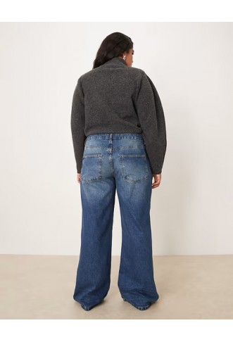 ASOS DESIGN Curve relaxed flare jean in dark midwash