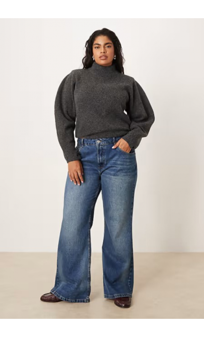 ASOS DESIGN Curve relaxed flare jean in dark midwash