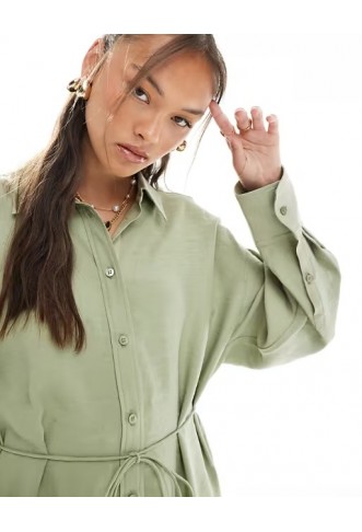 ASOS DESIGN modal tie waist shirt in khaki