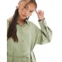 ASOS DESIGN modal tie waist shirt in khaki