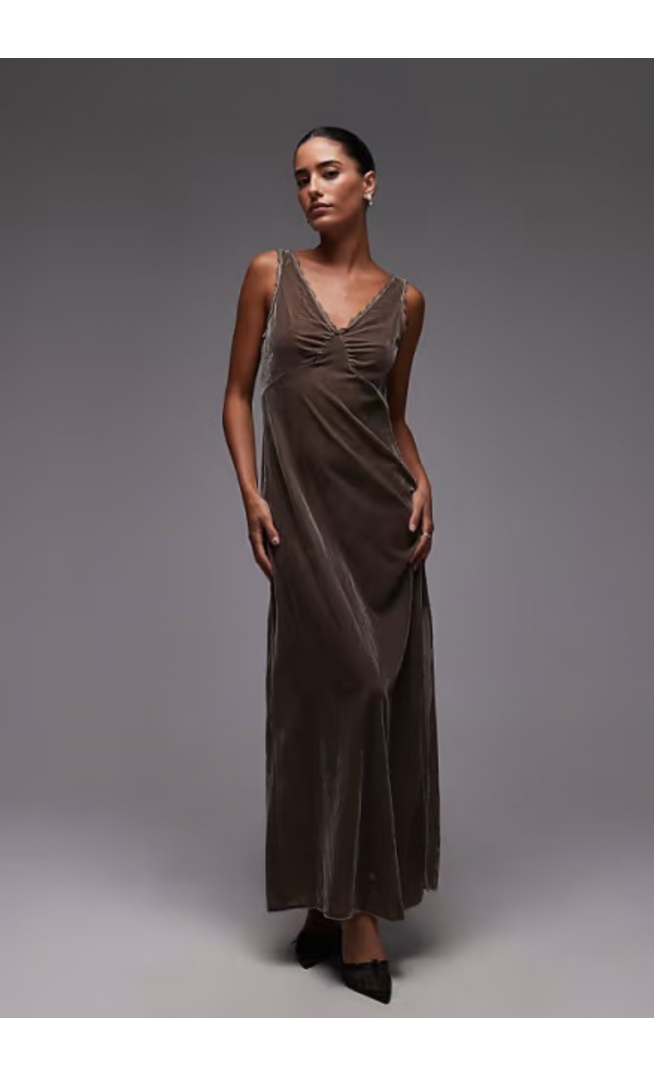 & Other Stories velvet maxi slip dress in mole
