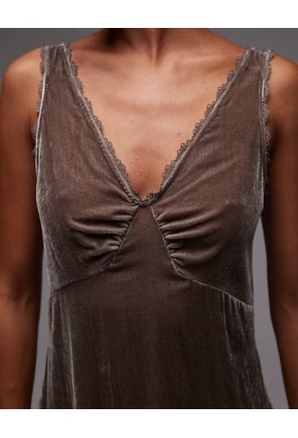 & Other Stories velvet maxi slip dress in mole