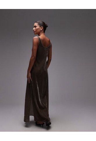 & Other Stories velvet maxi slip dress in mole