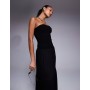 ASOS DESIGN crinkle bandeau shirred bodice tiered maxi dress in black