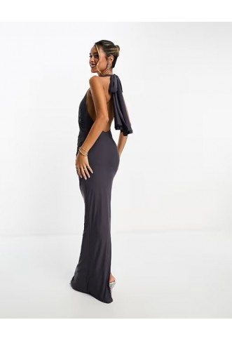 ASOS DESIGN mesh twist bust detail halter maxi dress