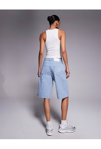 Liquor N Poker leopard print denim jorts in jacquard