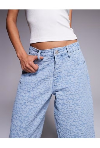 Liquor N Poker leopard print denim jorts in jacquard