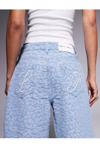 Liquor N Poker leopard print denim jorts in jacquard