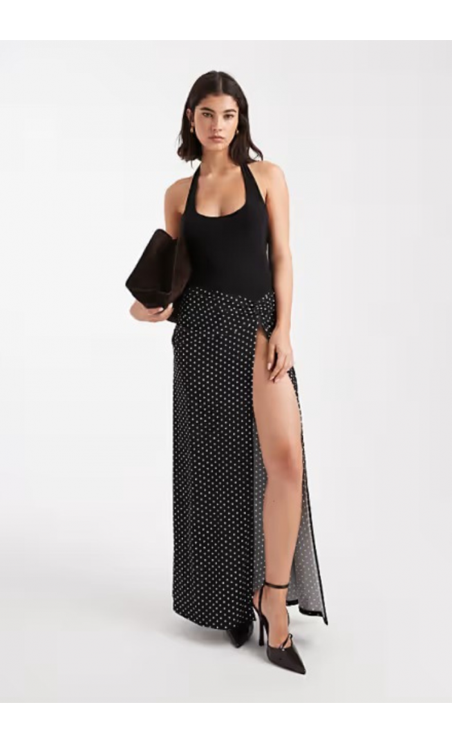 Miss Selfridge halter neck maxi dress in polka dot