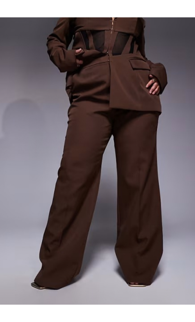 ASOS LUXE Curve co-ord straight trousers in brown