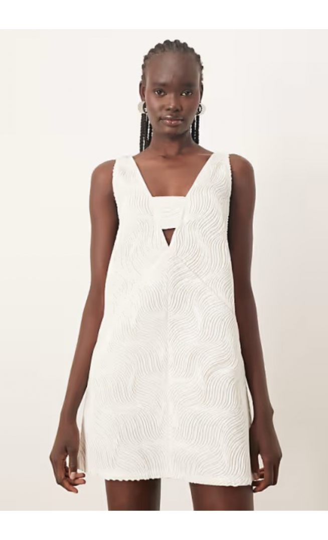 ARRANGE wave textured plunge mini dress in white
