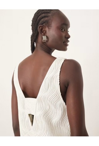 ARRANGE wave textured plunge mini dress in white