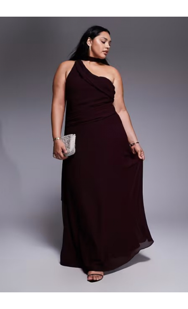 TFNC Plus one shoulder scarf neck maxi dress