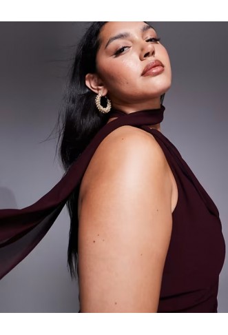 TFNC Plus one shoulder scarf neck maxi dress