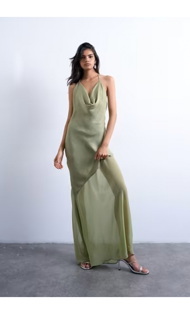 Topshop occasion mixed fabric cowl neck dress