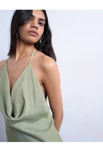 Topshop occasion mixed fabric cowl neck dress