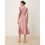 YAS satin wrap midi dress in lilas pink