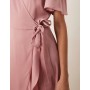 YAS satin wrap midi dress in lilas pink