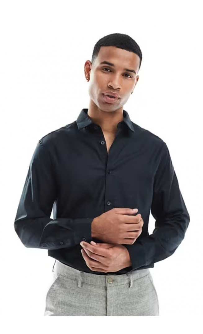ASOS DESIGN formal easy iron twill regular shirt in black