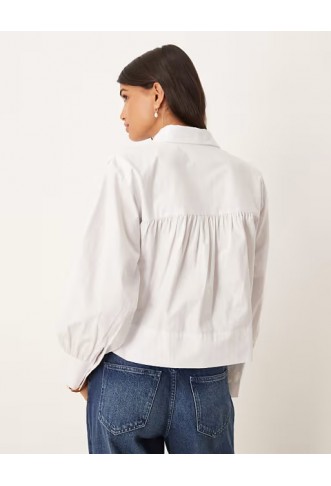 ASOS DESIGN gathered shirt with shoulder pads in white