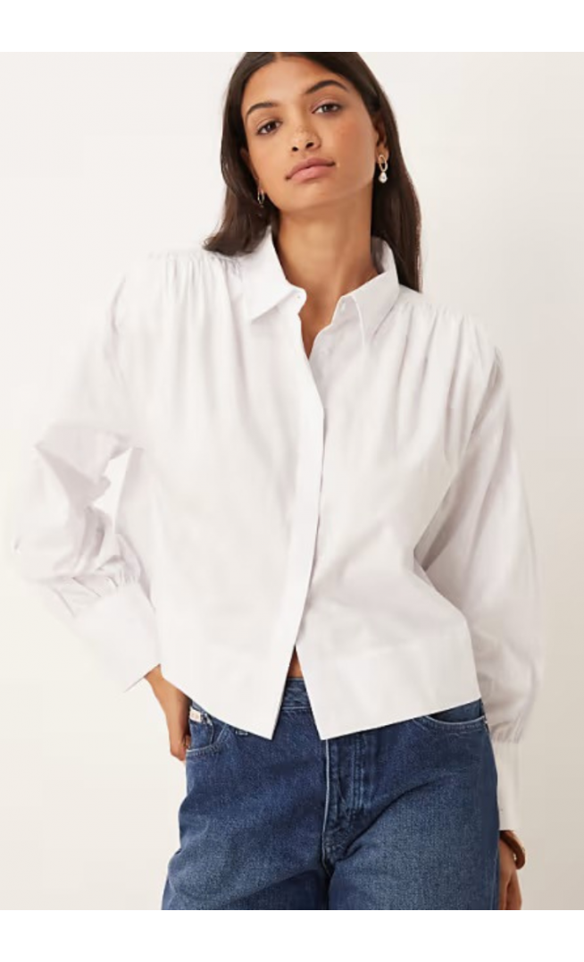 ASOS DESIGN gathered shirt with shoulder pads in white