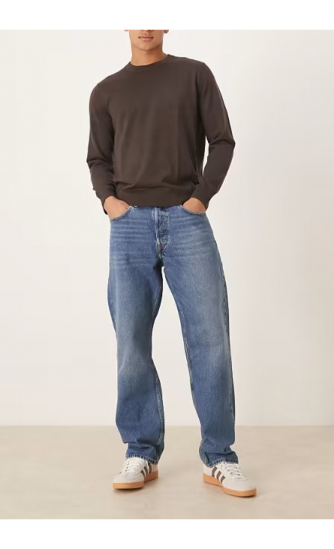 ARKET Ocean loose straight leg jeans in mid washed blue